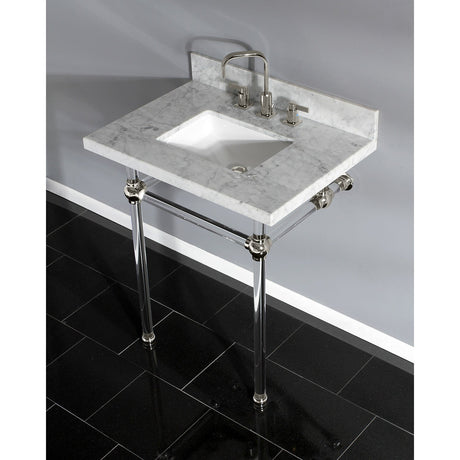 Fauceture KVPB30MASQ6 30-Inch Marble Console Sink with Acrylic Feet, Carrara Marble/Polished Nickel