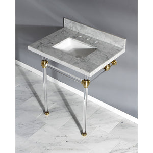 Fauceture KVPB30MASQ7 30-Inch Marble Console Sink with Acrylic Feet, Carrara Marble/Brushed Brass