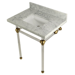 Fauceture KVPB30MASQ7 30-Inch Marble Console Sink with Acrylic Feet, Carrara Marble/Brushed Brass