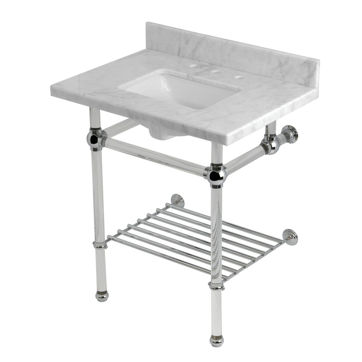 Templeton KVPB30MASQB1 30-Inch Console Sink with Acrylic Legs (8-Inch, 3 Hole), Carrara Marble/Polished Chrome