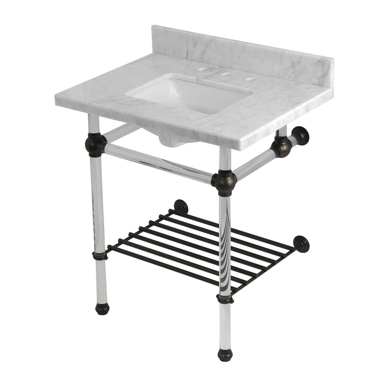 Templeton KVPB30MASQB5 30-Inch Console Sink with Acrylic Legs (8-Inch, 3 Hole), Carrara Marble/Oil Rubbed Bronze