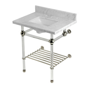 Templeton KVPB30MASQB6 30-Inch Console Sink with Acrylic Legs (8-Inch, 3 Hole), Carrara Marble/Polished Nickel