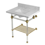 Templeton KVPB30MASQB7 30-Inch Console Sink with Acrylic Legs (8-Inch, 3 Hole), Carrara Marble/Brushed Brass