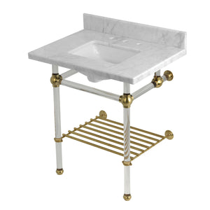 Templeton KVPB30MASQB7 30-Inch Console Sink with Acrylic Legs (8-Inch, 3 Hole), Carrara Marble/Brushed Brass