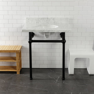 Fauceture KVPB30MB0 30-Inch Marble Console Sink with Brass Feet, Carrara Marble/Matte Black