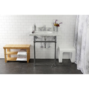 Fauceture KVPB30MB1 30-Inch Marble Console Sink with Brass Feet, Carrara Marble/Polished Chrome