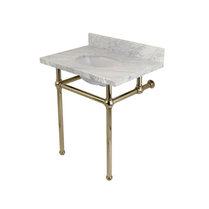 Fauceture KVPB30MB6 30-Inch Marble Console Sink with Brass Feet, Carrara Marble/Polished Nickel