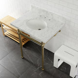 Fauceture KVPB30MB7 30-Inch Marble Console Sink with Brass Feet, Carrara Marble/Brushed Brass