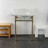 Fauceture KVPB30MB7 30-Inch Marble Console Sink with Brass Feet, Carrara Marble/Brushed Brass