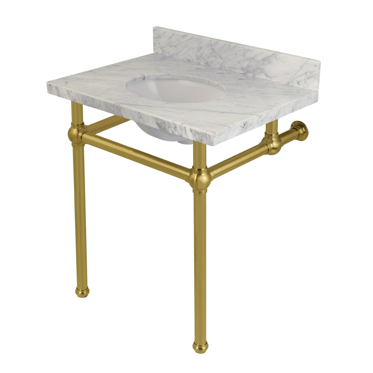 Fauceture KVPB30MB7 30-Inch Marble Console Sink with Brass Feet, Carrara Marble/Brushed Brass