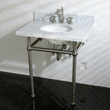 Fauceture KVPB30MB8 30-Inch Marble Console Sink with Brass Feet, Carrara Marble/Brushed Nickel