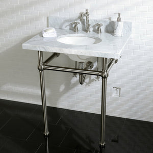 Fauceture KVPB30MB8 30-Inch Marble Console Sink with Brass Feet, Carrara Marble/Brushed Nickel
