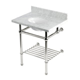 Templeton KVPB30MBB6 30-Inch Console Sink with Brass Legs (8-Inch, 3 Hole), Carrara Marble/Polished Nickel