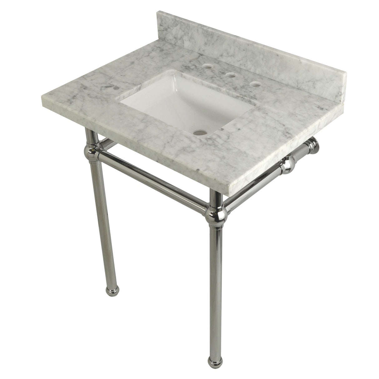 Fauceture KVPB30MBSQ1 30-Inch Marble Console Sink with Brass Feet, Carrara Marble/Polished Chrome