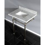 Fauceture KVPB30MBSQ6 30-Inch Marble Console Sink with Brass Feet, Carrara Marble/Polished Nickel