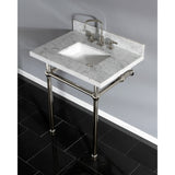 Fauceture KVPB30MBSQ6 30-Inch Marble Console Sink with Brass Feet, Carrara Marble/Polished Nickel