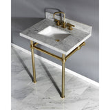 Fauceture KVPB30MBSQ7 30-Inch Marble Console Sink with Brass Feet, Carrara Marble/Brushed Brass