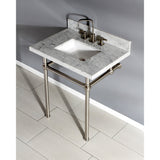 Fauceture KVPB30MBSQ8 30-Inch Marble Console Sink with Brass Feet, Carrara Marble/Brushed Nickel