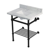 Templeton KVPB30MBSQB0 30-Inch Console Sink with Brass Legs (8-Inch, 3 Hole), Carrara Marble/Matte Black