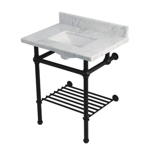 Templeton KVPB30MBSQB0 30-Inch Console Sink with Brass Legs (8-Inch, 3 Hole), Carrara Marble/Matte Black