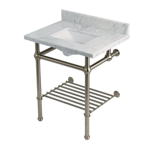 Templeton KVPB30MBSQB8 30-Inch Console Sink with Brass Legs (8-Inch, 3 Hole), Carrara Marble/Brushed Nickel