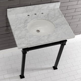 Fauceture KVPB30MOQ0 30-Inch Carrara Marble Console Sink, Marble White/Matte Black