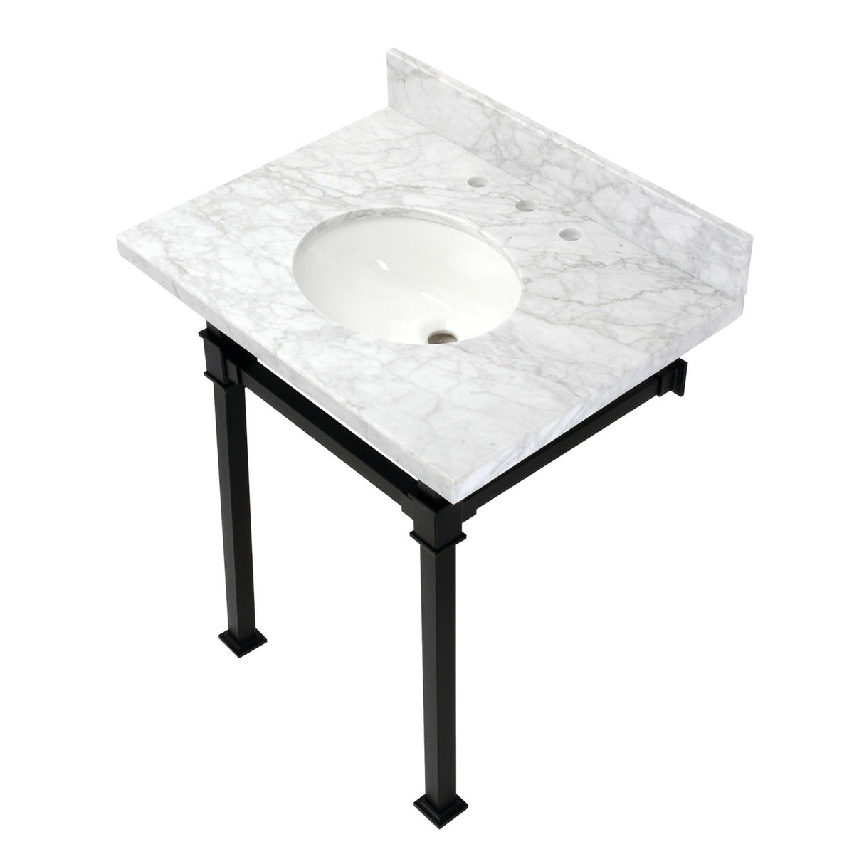 Fauceture KVPB30MOQ0 30-Inch Carrara Marble Console Sink, Marble White/Matte Black