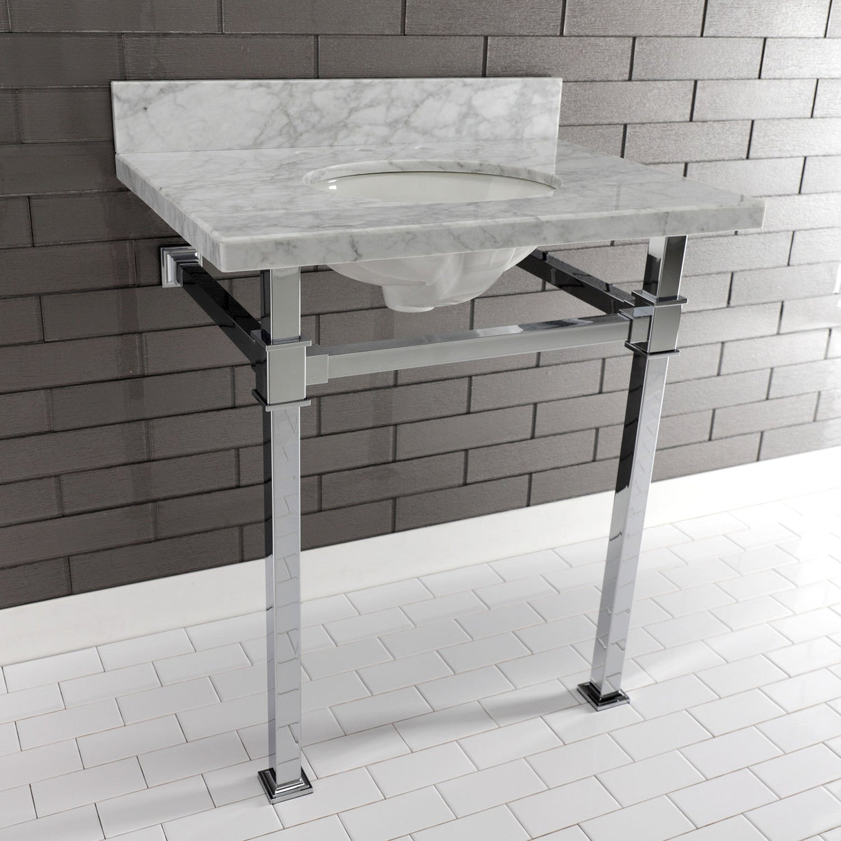 Fauceture KVPB30MOQ1 30-Inch Carrara Marble Console Sink, Marble White/Polished Chrome