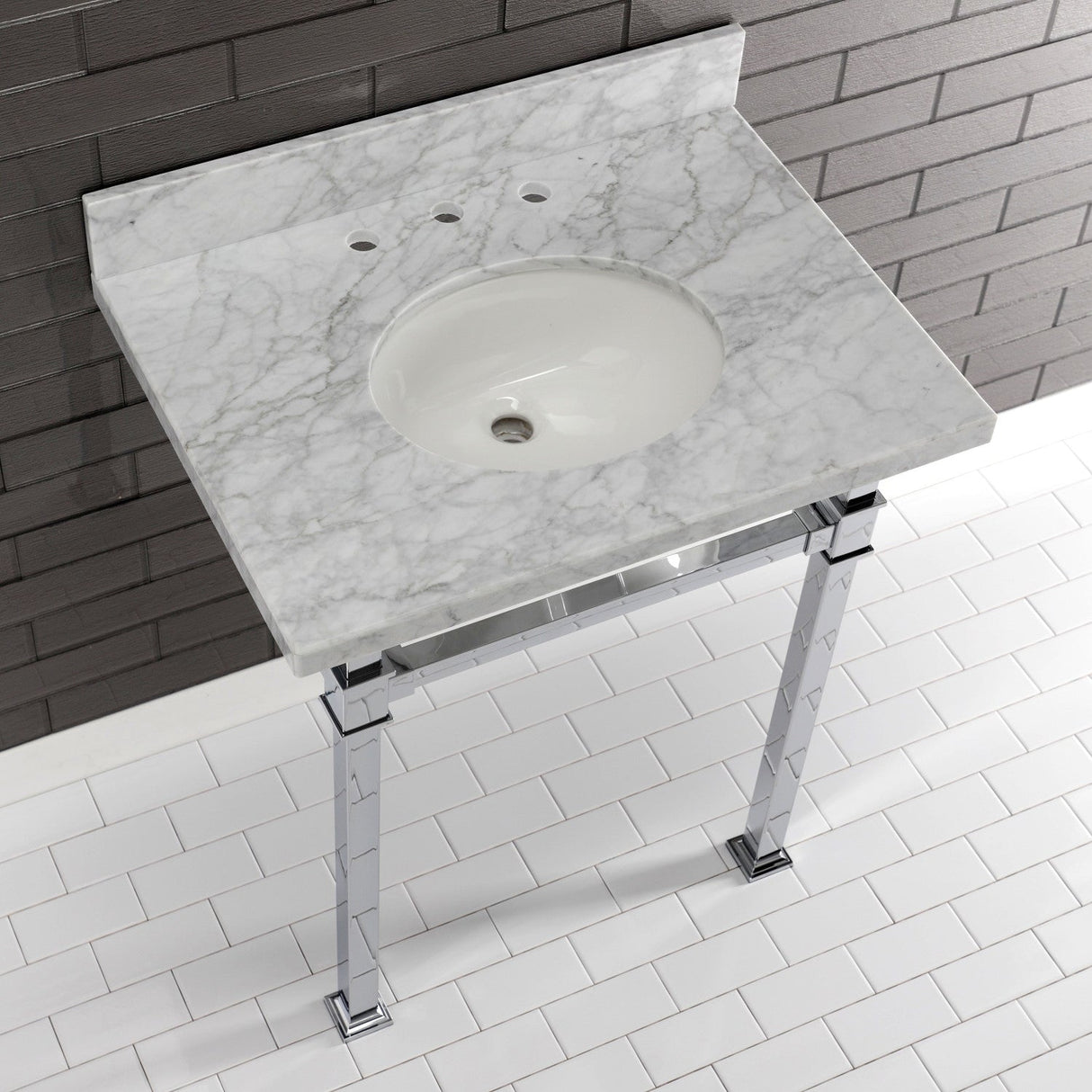 Fauceture KVPB30MOQ1 30-Inch Carrara Marble Console Sink, Marble White/Polished Chrome