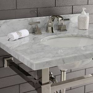 Fauceture KVPB30MOQ6 30-Inch Carrara Marble Console Sink, Marble White/Polished Nickel