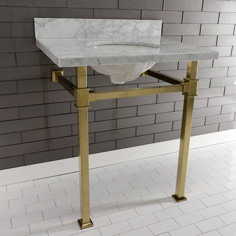 Fauceture KVPB30MOQ7 30-Inch Carrara Marble Console Sink, Marble White/Brushed Brass