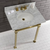 Fauceture KVPB30MOQ7 30-Inch Carrara Marble Console Sink, Marble White/Brushed Brass