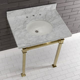 Fauceture KVPB30MOQ7 30-Inch Carrara Marble Console Sink, Marble White/Brushed Brass