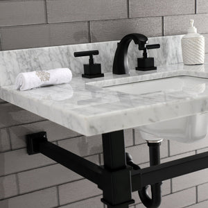 Fauceture KVPB30MSQ0 30-Inch Carrara Marble Console Sink, Marble White/Matte Black