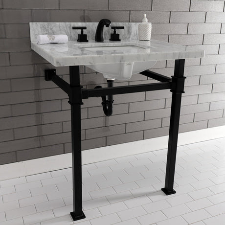 Fauceture KVPB30MSQ0 30-Inch Carrara Marble Console Sink, Marble White/Matte Black