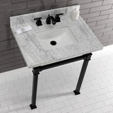 Fauceture KVPB30MSQ0 30-Inch Carrara Marble Console Sink, Marble White/Matte Black