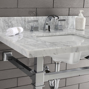Fauceture KVPB30MSQ1 30-Inch Carrara Marble Console Sink, Marble White/Polished Chrome