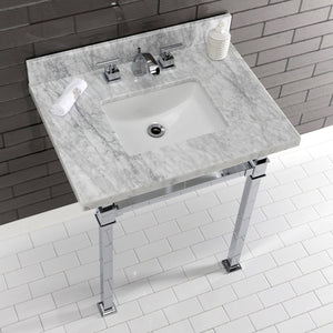 Fauceture KVPB30MSQ1 30-Inch Carrara Marble Console Sink, Marble White/Polished Chrome