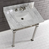 Fauceture KVPB30MSQ6 30-Inch Carrara Marble Console Sink, Marble White/Polished Nickel