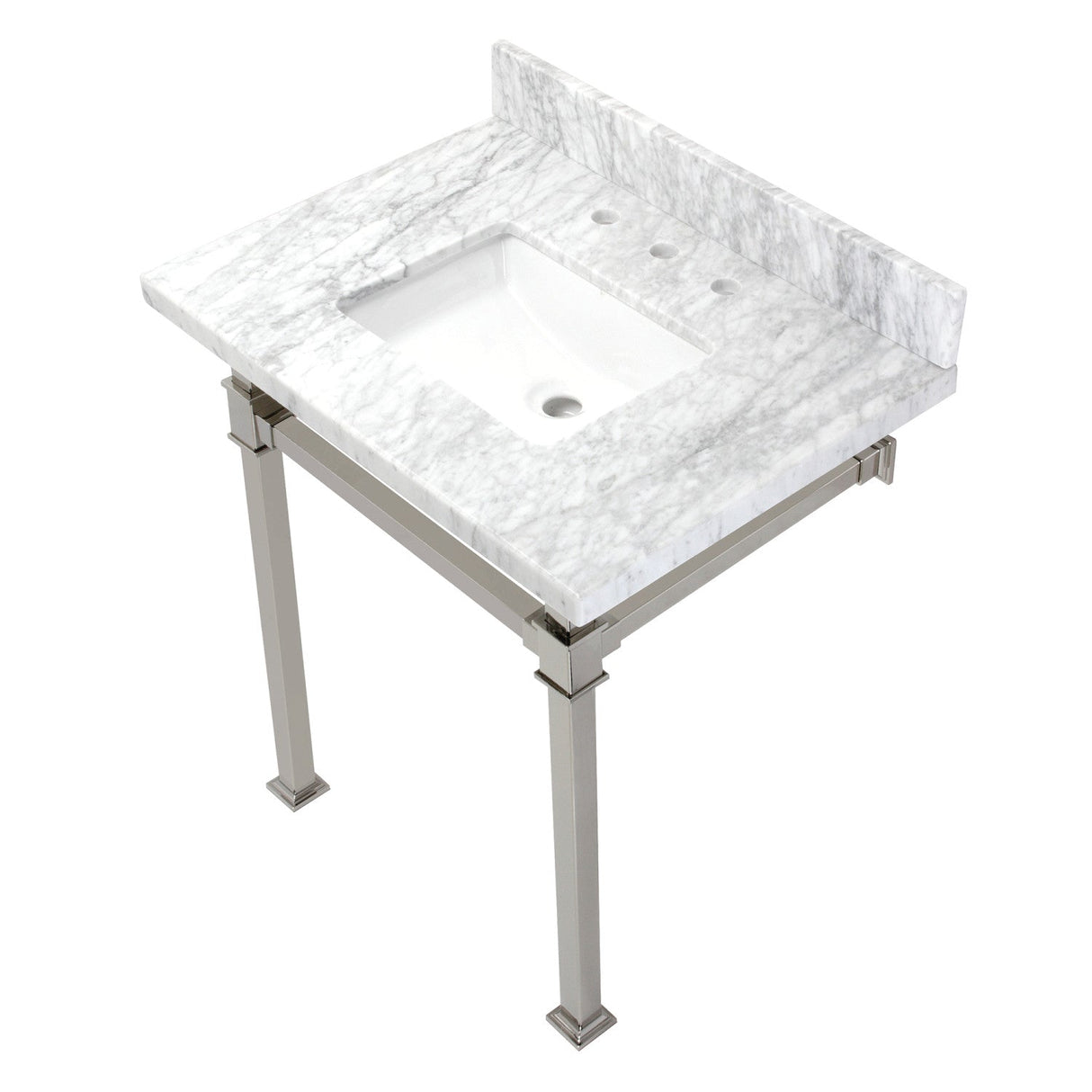 Fauceture KVPB30MSQ6 30-Inch Carrara Marble Console Sink, Marble White/Polished Nickel