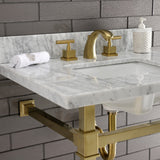 Fauceture KVPB30MSQ7 30-Inch Carrara Marble Console Sink, Marble White/Brushed Brass