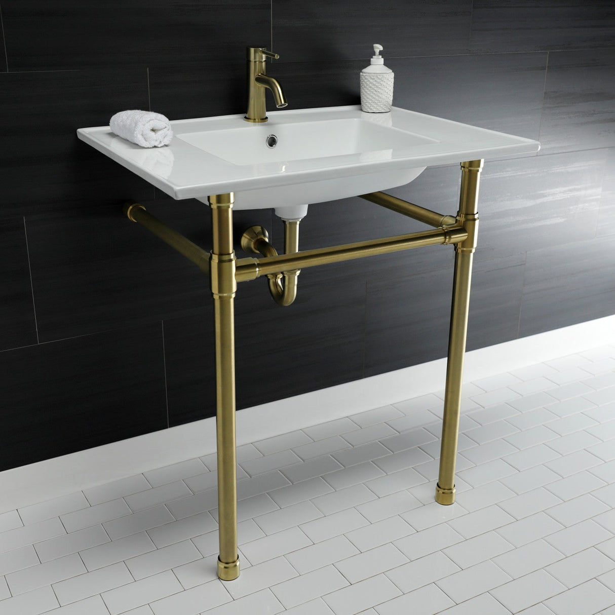 Dreyfuss KVPB3122717 Console Sink, White/Brushed Brass