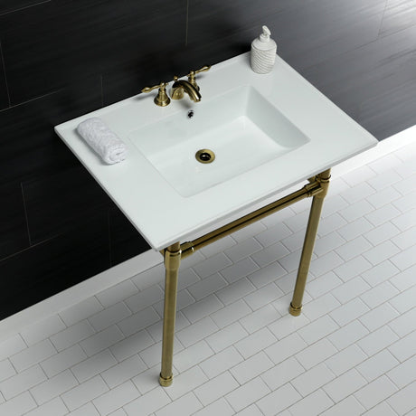 Dreyfuss KVPB31227W47 Console Sink, White/Brushed Brass