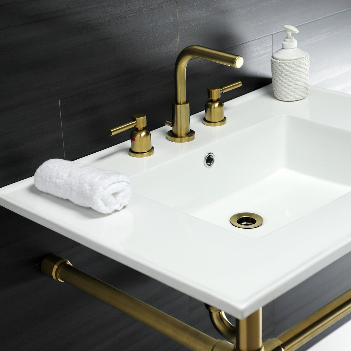 Dreyfuss KVPB31227W87 Console Sink, White/Brushed Brass