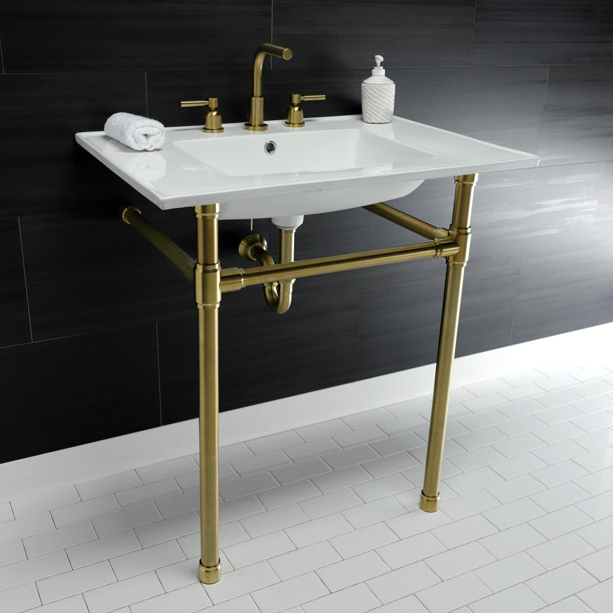 Dreyfuss KVPB31227W87 Console Sink, White/Brushed Brass