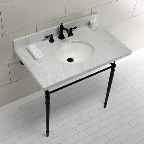 Edwardian KVPB3622M80 Console Sink, Marble White/Matte Black