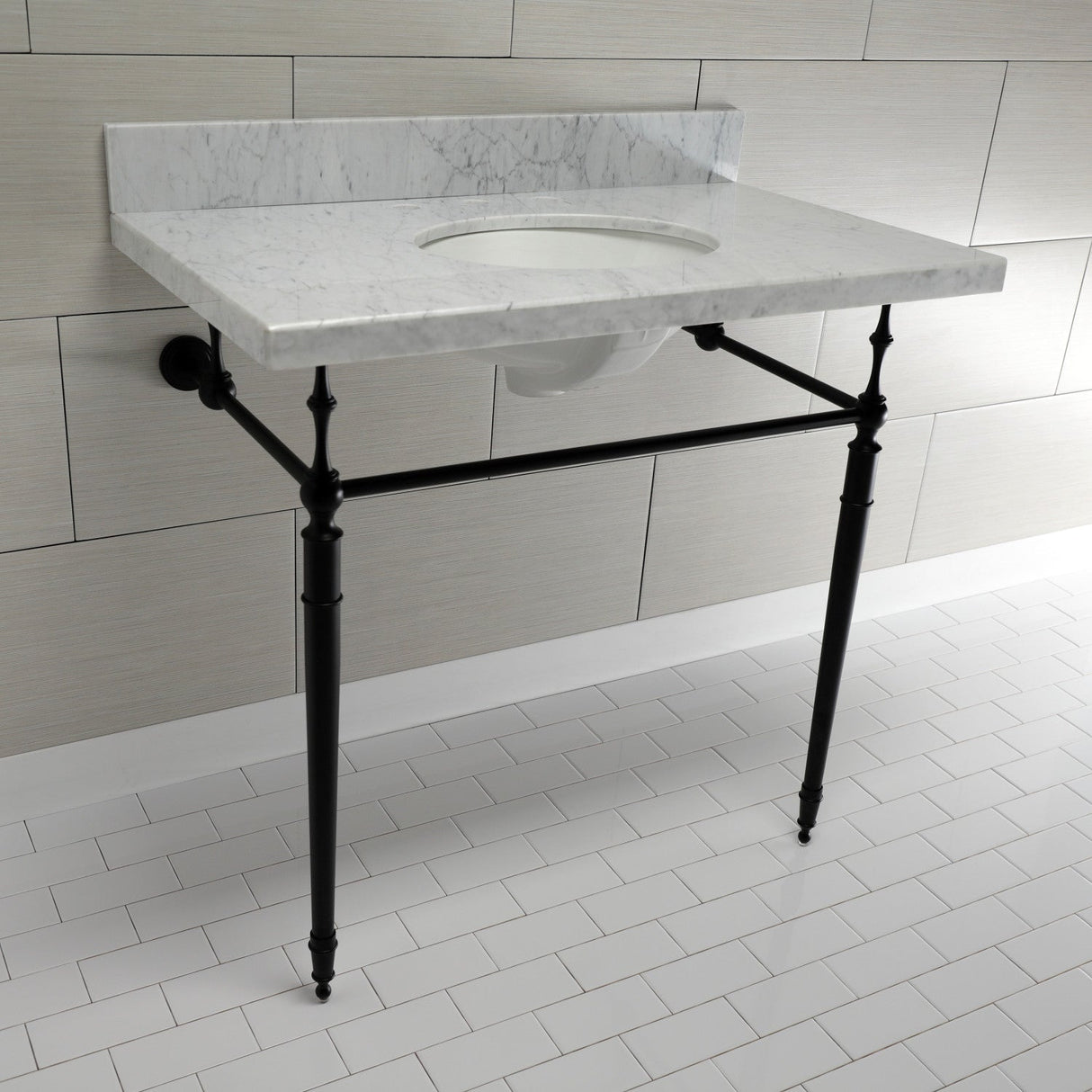 Edwardian KVPB3622M80 Console Sink, Marble White/Matte Black