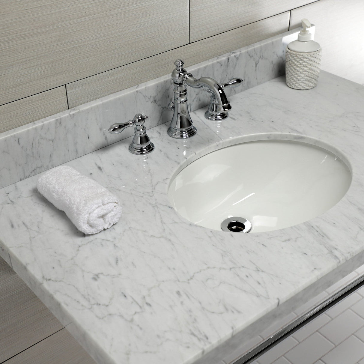 Edwardian KVPB3622M81 Console Sink, Marble White/Polished Chrome