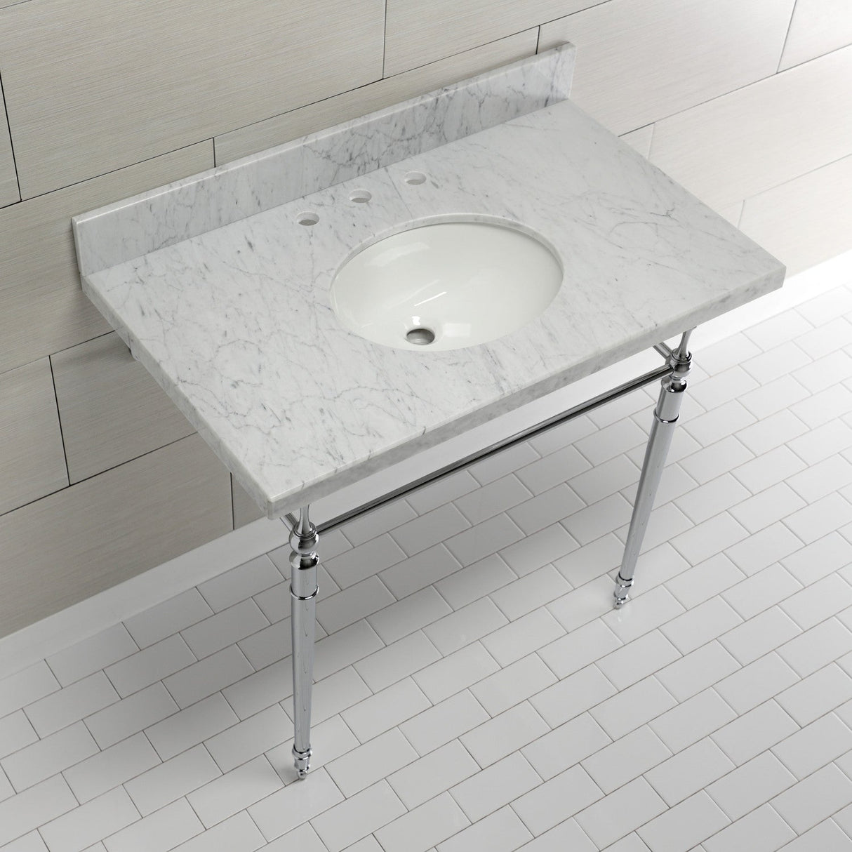 Edwardian KVPB3622M81 Console Sink, Marble White/Polished Chrome