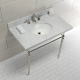 Edwardian KVPB3622M86 Console Sink, Marble White/Polished Nickel